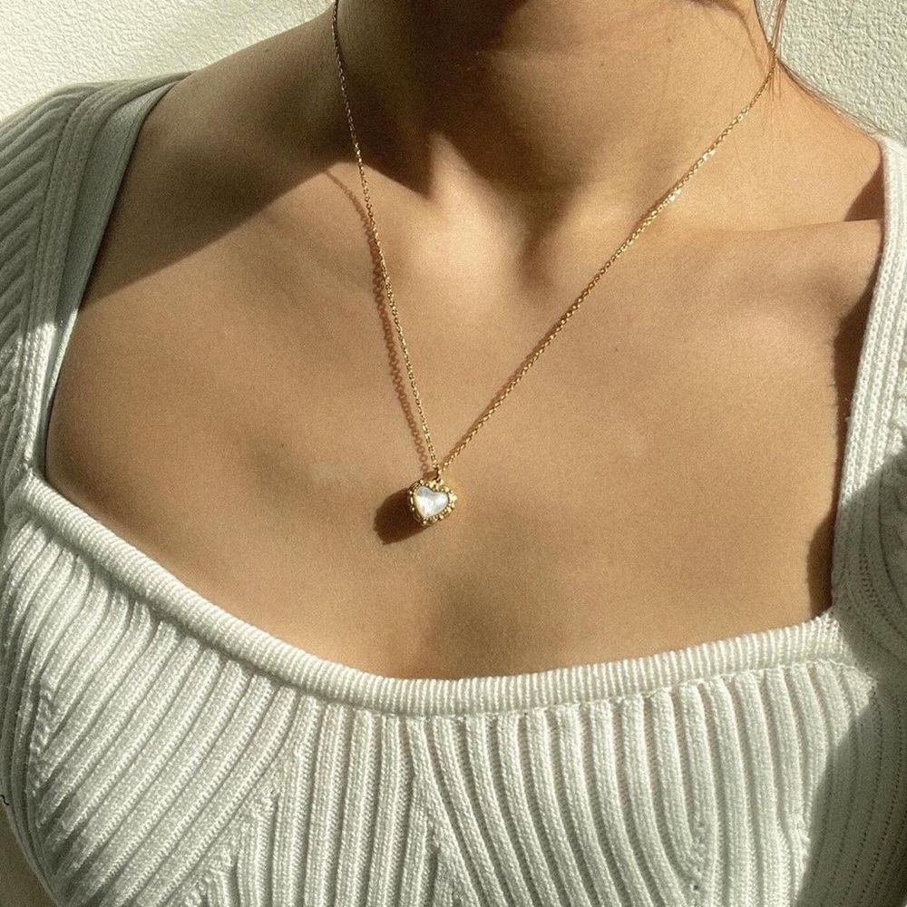 18K Gold Plated Mother of Pearl Heart Necklace